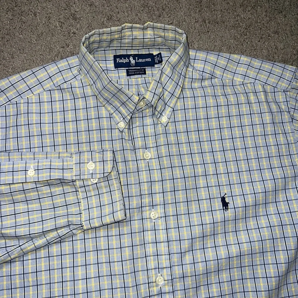 Polo Ralph Lauren Yarmouth Button Shirt Men's Size 16 32/33 Blue Yellow‎ Plaid